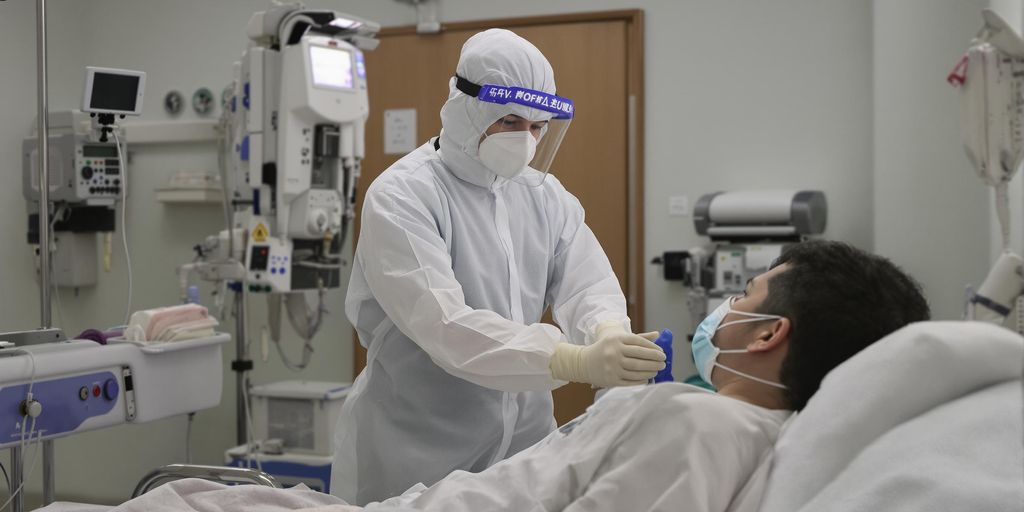 Healthcare worker examining patient during viral outbreak response.