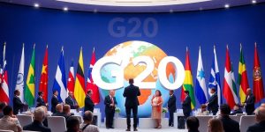 G20 Summit leaders discussing poverty reduction initiatives.