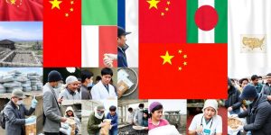 Chinese aid workers assisting in various countries worldwide.